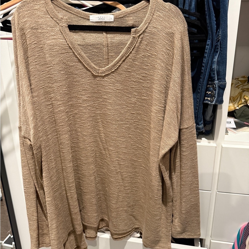 TALULAH Tan Long Sleeve V-Neck Top